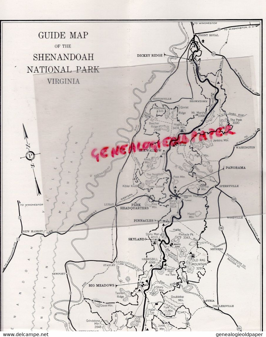 AMERIQUE ETATS UNIS -RARE DEPLIANT TOURISTIQUE SHENANDOAH  NATIONAL PARK- VIRGINIA - DRURY DIRECTOR  1949 - Cuadernillos Turísticos