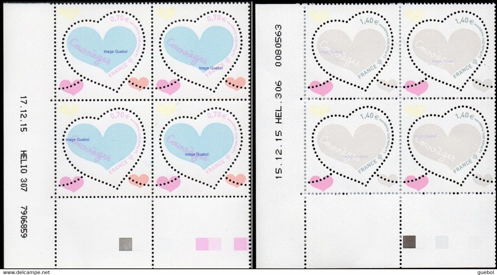 France Coin Daté N° 5024 Et 5025 ** Coeur De Courrèges Les 0.70 Et  1.40 - Saint Valentin Du 15 Et 17.12.2015 - 2010-2019