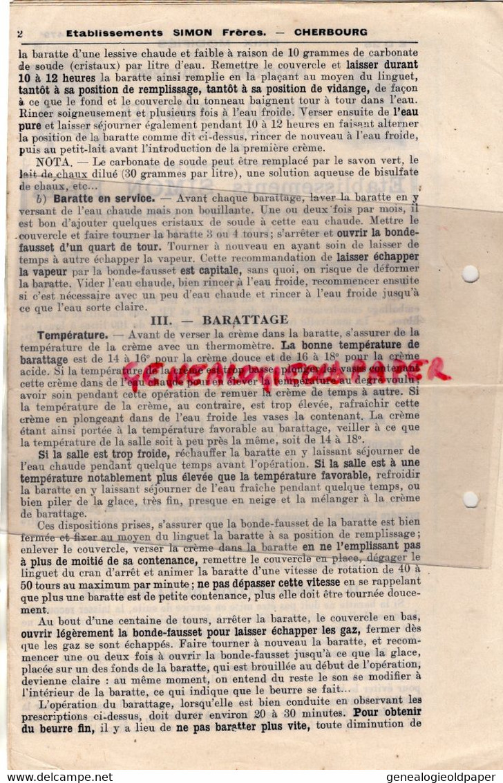 50- CHERBOURG - ETS. SIMON FRERES BEURRE LAITERIE- NOUVELLES BARATTES  1928 - Lebensmittel