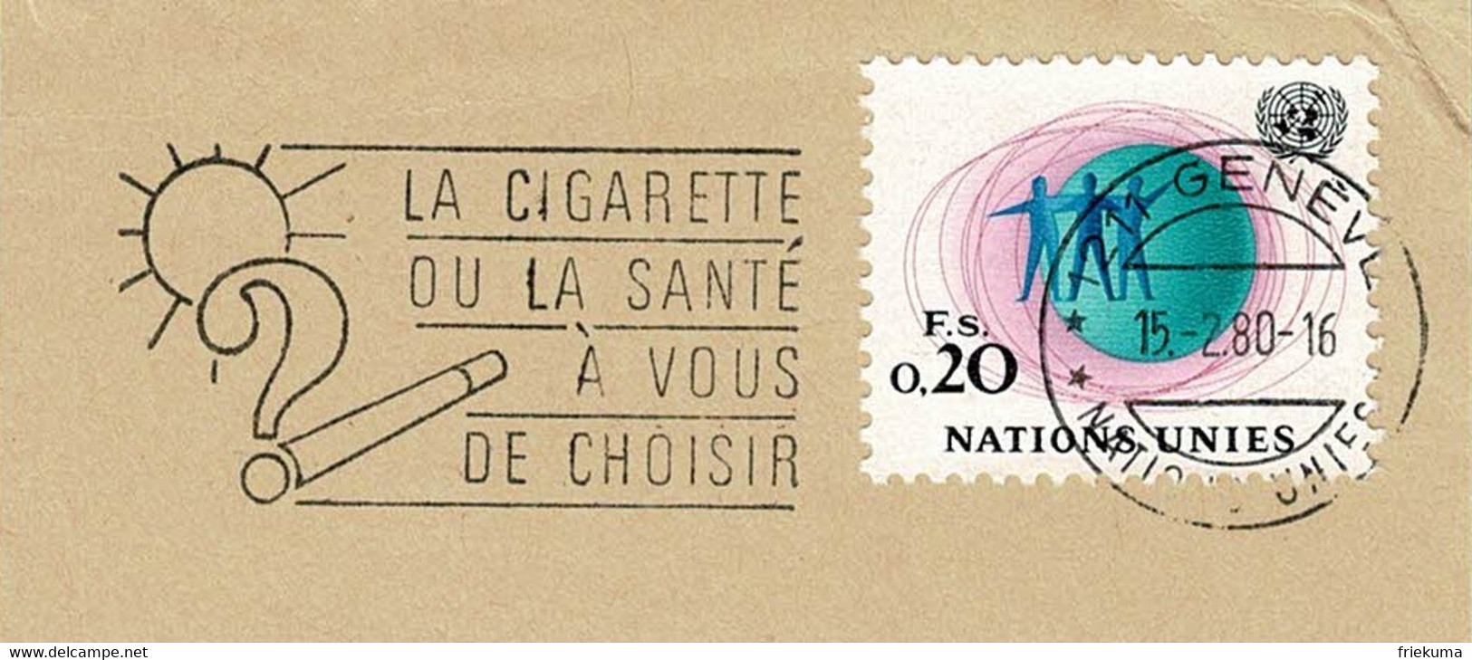 UNO Genève 1979, Flaggenstempel Cigarette, Zigaretten - Drugs