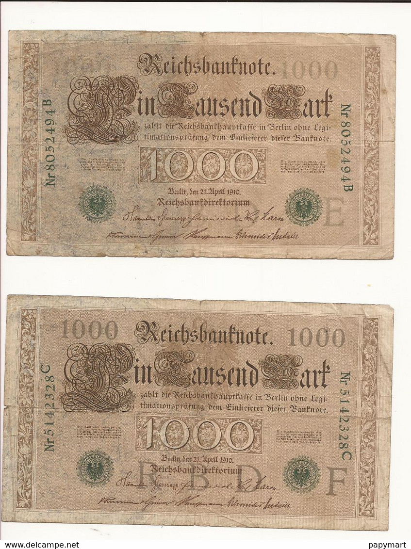 Allemagne - Lot 8 Billets 1000 Mark  . Année 1910. - 1000 Mark