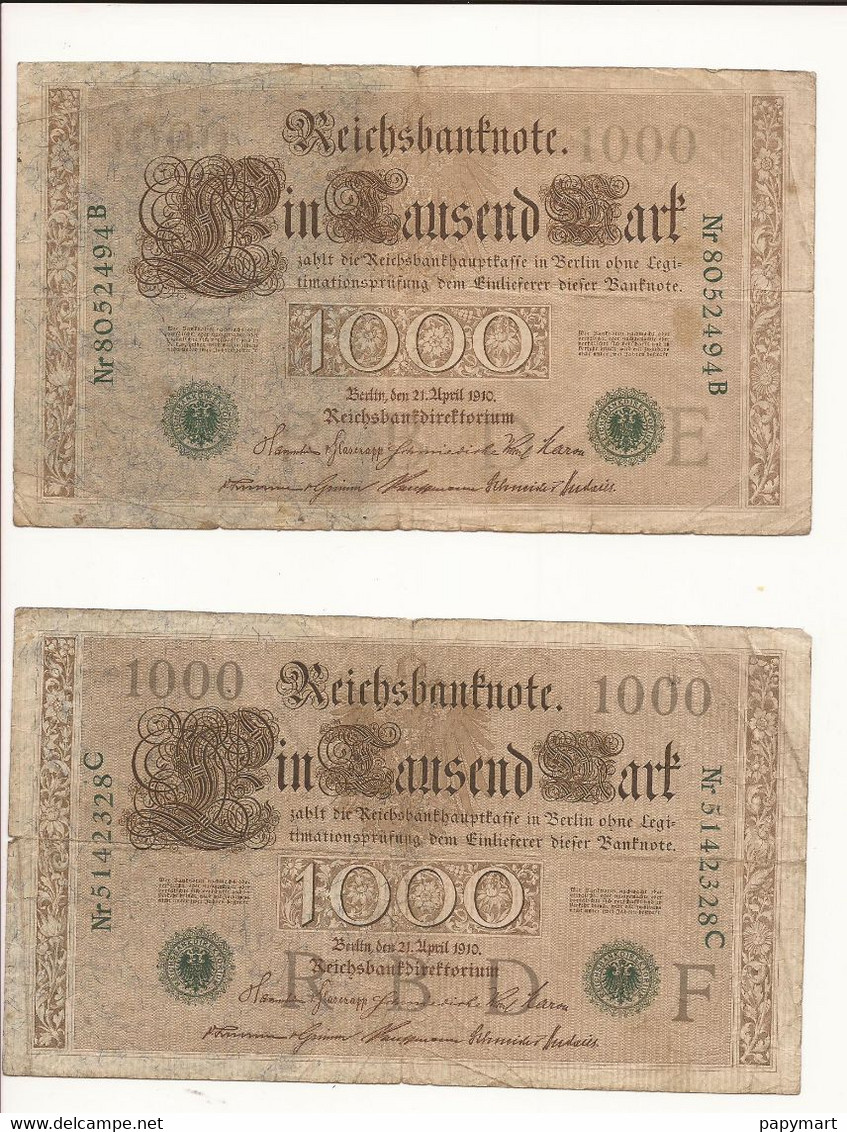 Allemagne - Lot 8 Billets 1000 Mark  . Année 1910. - 1.000 Mark