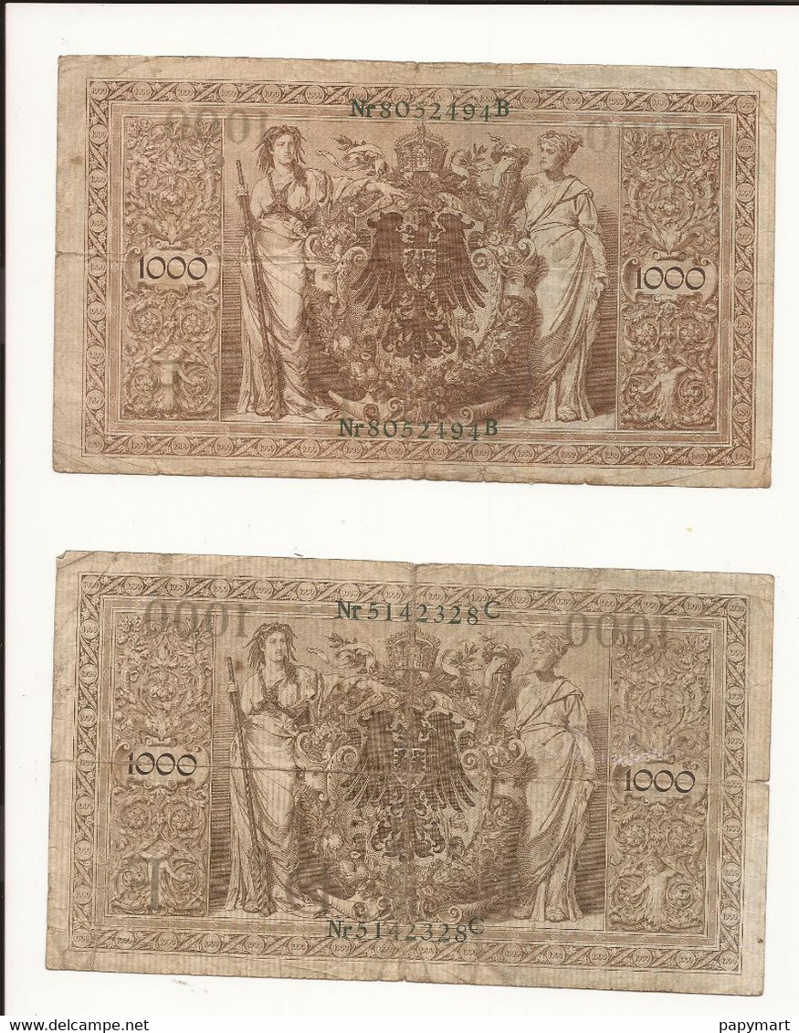 Allemagne - Lot 8 Billets 1000 Mark  . Année 1910. - 1.000 Mark