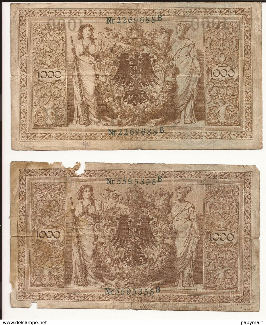 Allemagne - Lot 8 billets 1000 Mark  . Année 1910.