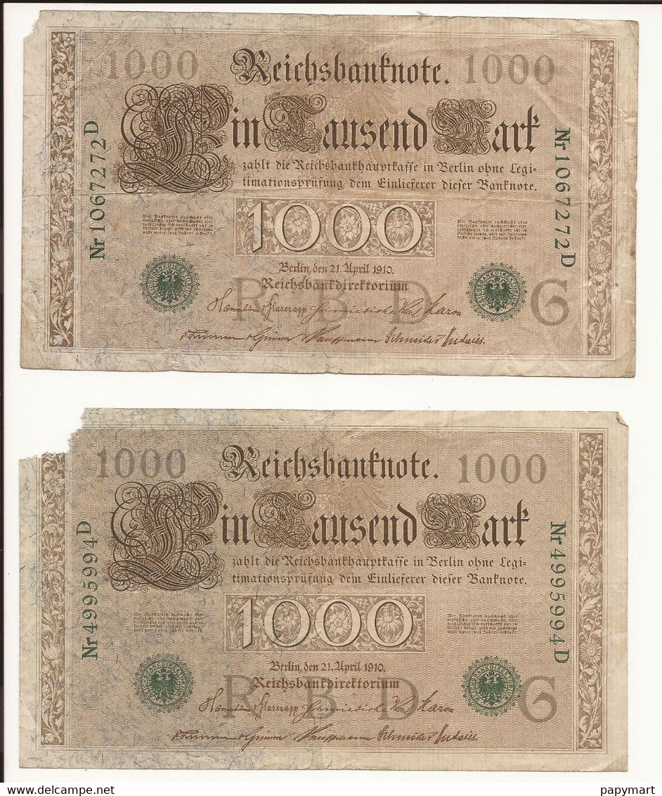 Allemagne - Lot 8 billets 1000 Mark  . Année 1910.