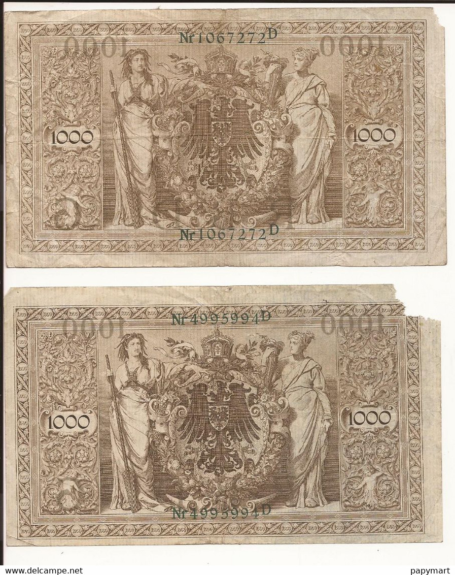 Allemagne - Lot 8 billets 1000 Mark  . Année 1910.