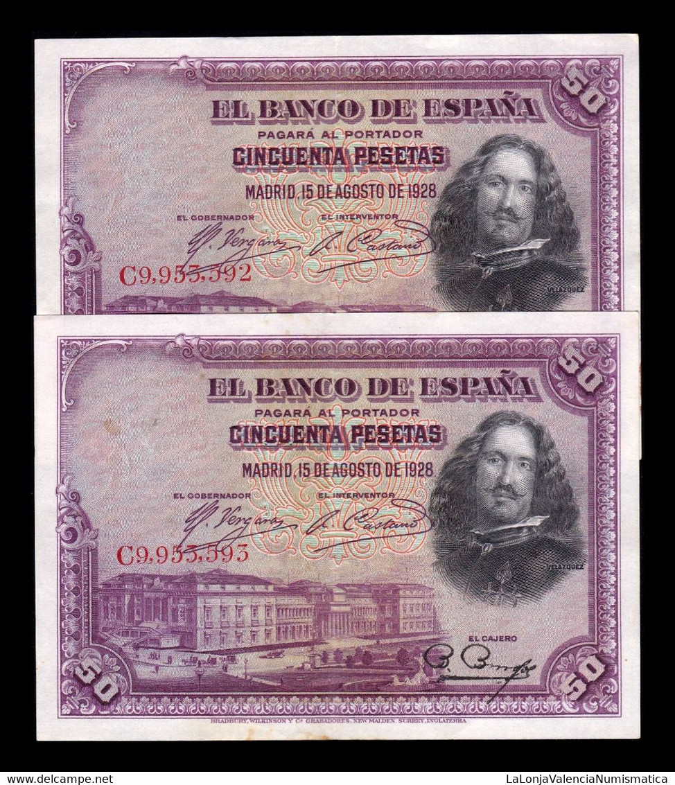 España Spain Pareja 50 Pesetas Velázquez 1928 Pick 75 Serie C Mbc+/Ebc Vf+/Xf - 50 Peseten