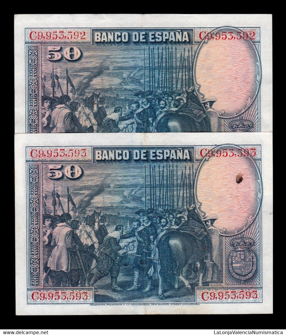 España Spain Pareja 50 Pesetas Velázquez 1928 Pick 75 Serie C Mbc+/Ebc Vf+/Xf - 50 Pesetas