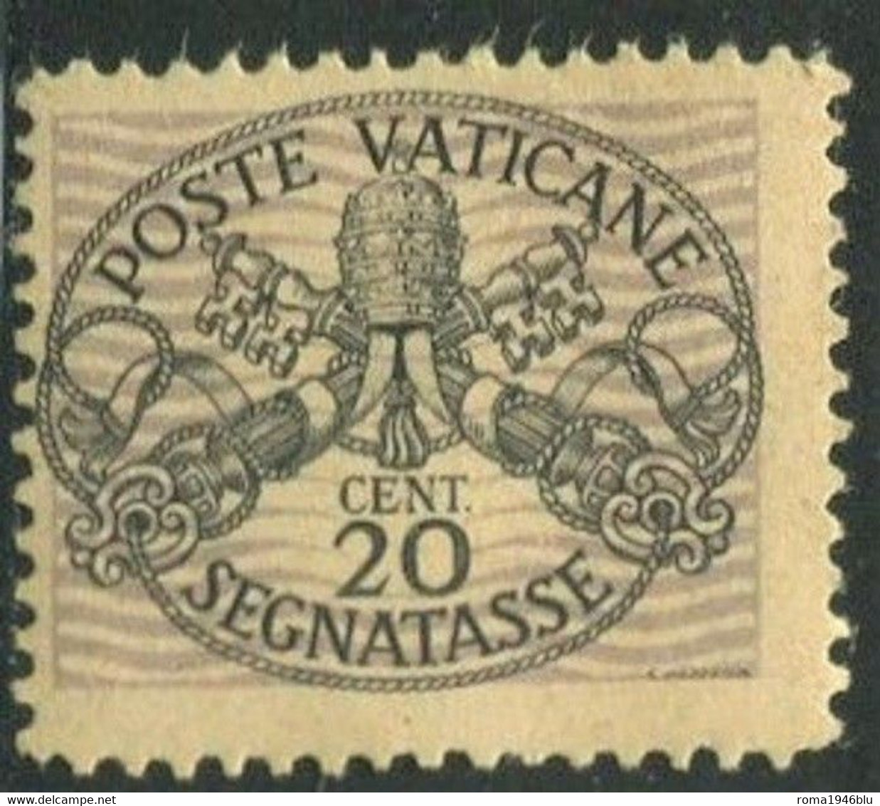 VATICANO 1946 SEGNATASSE CARTA GRIGIA 20 C. SASSONE N. 14/I ** MNH F.TO CAFFAZ - Unused Stamps