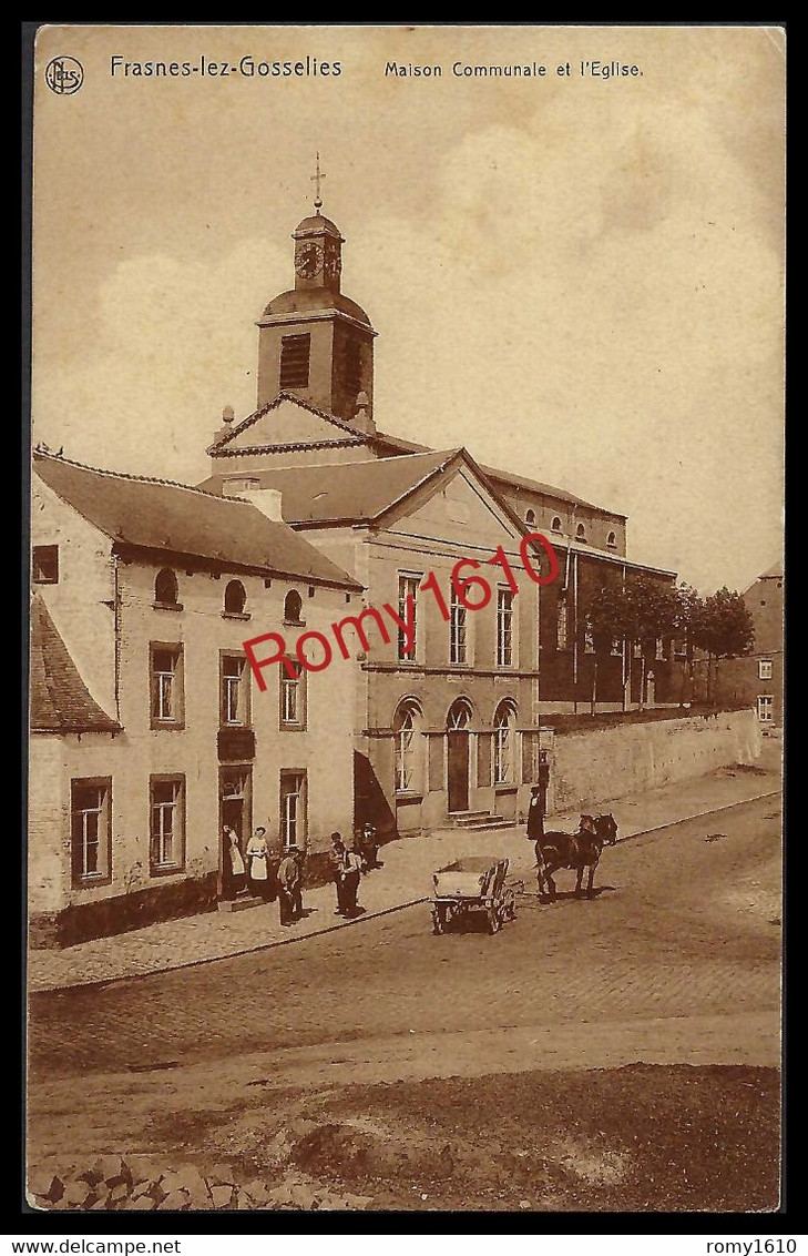 Frasnes - Lez - Gosselies. Les Bons Villers. Café, Maison Communale, église - Animée, Attelage D'âne. - Les Bons Villers