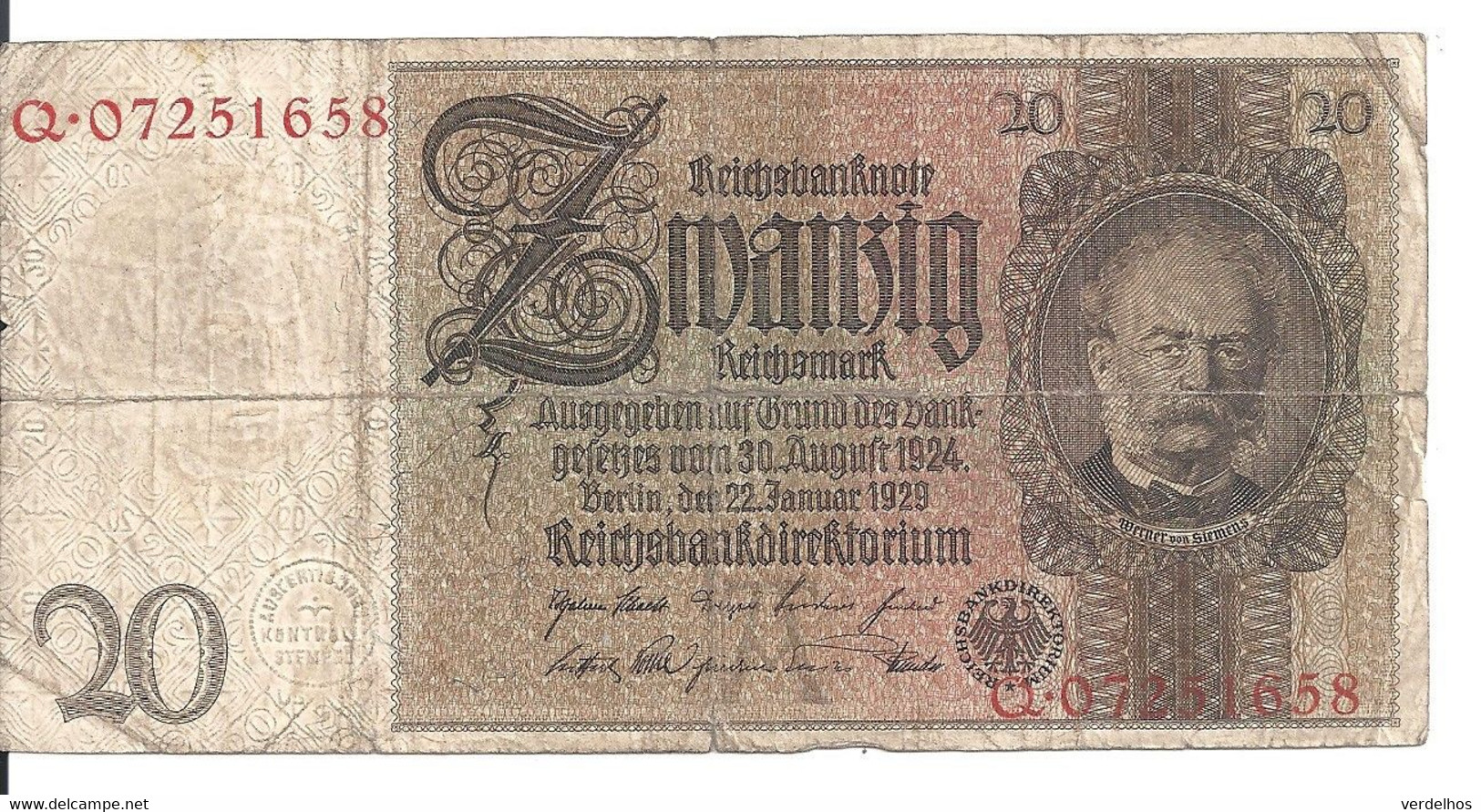 ALLEMAGNE 20 REICHMARK 1929 VF P 181 - 20 Mark