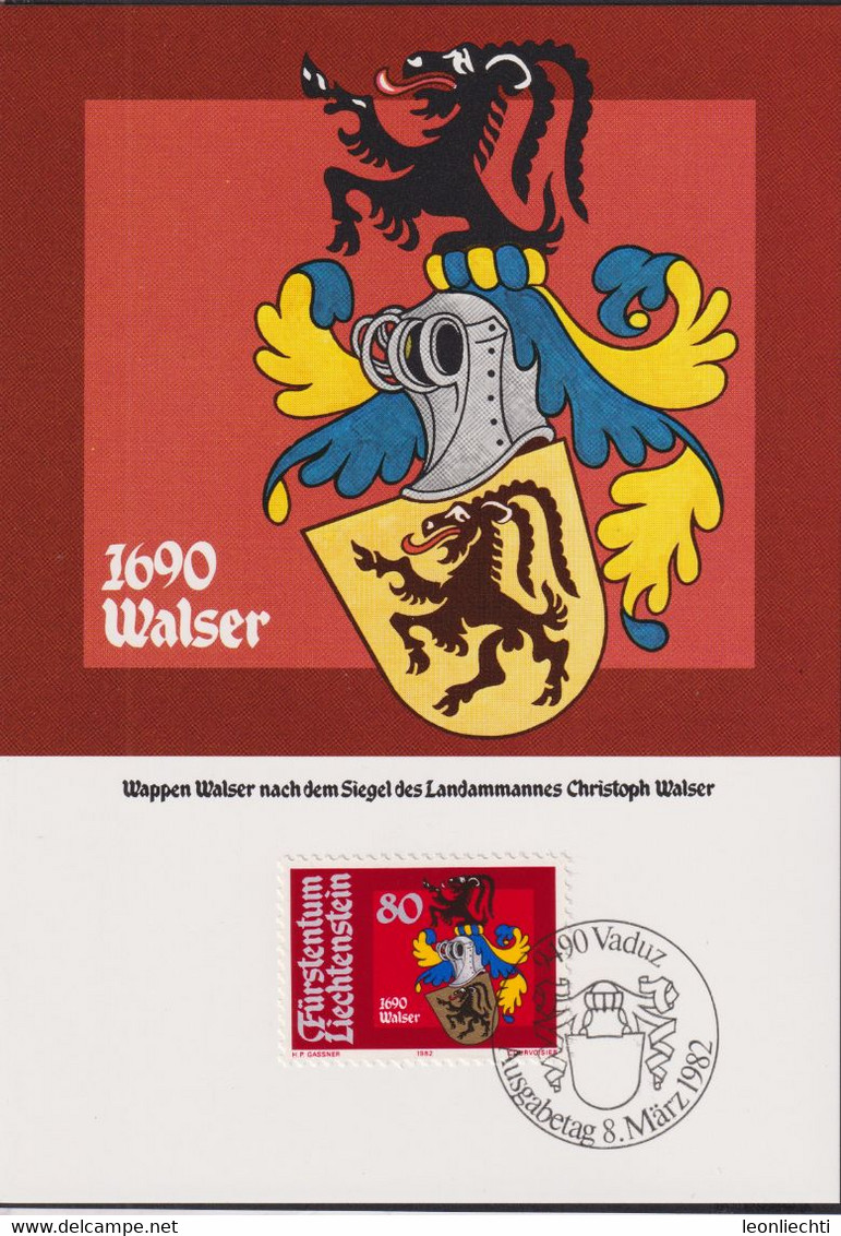 1982 Liechtenstein MC 30, Mi:LI 795, Yt:LI 736, Zum:LI 734,  Landammänner III, Christoph Walser - Covers & Documents