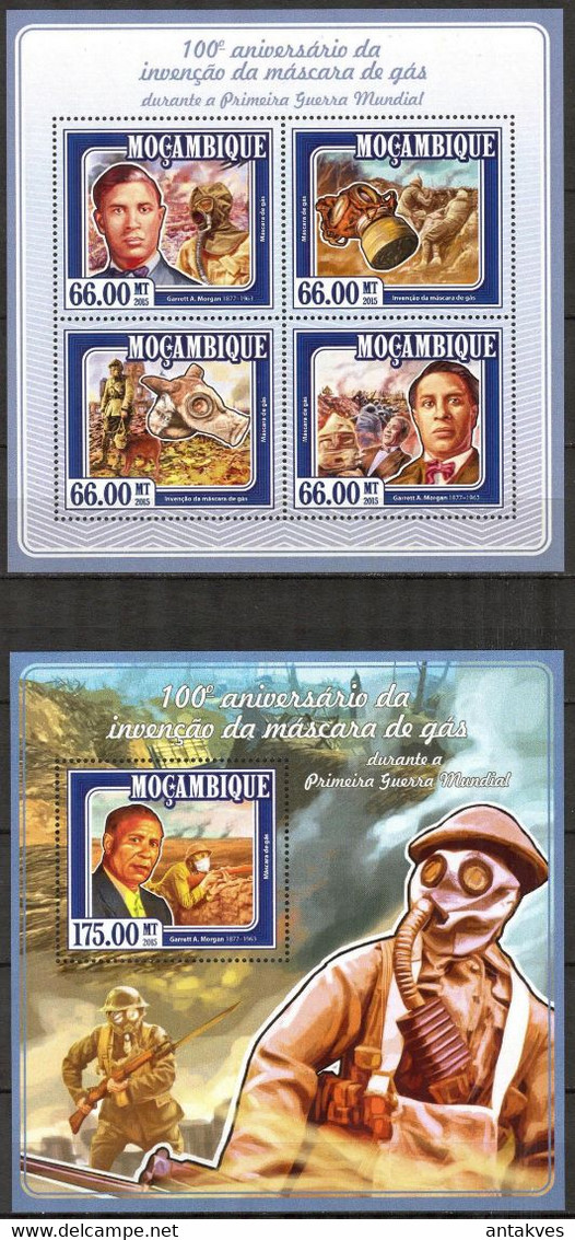 Mozambique 2015 Military WWI 100 Years Of Invention Of The Gas Mask Sheet + S/S MNH - Mauritanie (1960-...)