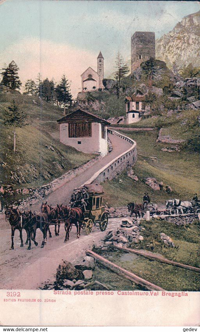 Val Bregaglia GR, Strada Postale Presso Castelmuro, Diligence, Attelages De 2 Et 4 Chevaux (3192) - Bregaglia