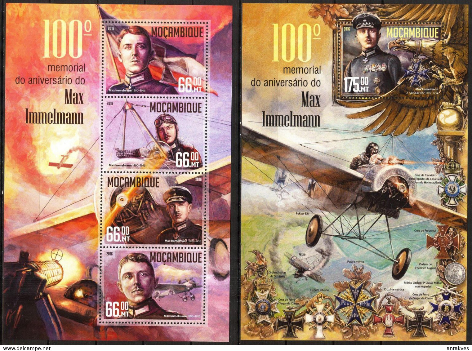 Mozambique 2016 Military Aviation Airplanes Of WWI Max Immelmann Sheet + S/S MNH - Mauritanie (1960-...)