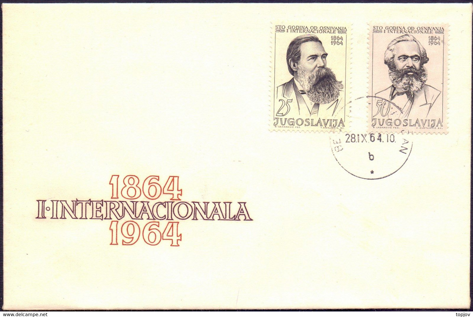 JUGOSLAVIA - SOCIALIST INTERNATIONAL - KARL MARX & ENGELS - FDC - 1964 - Karl Marx