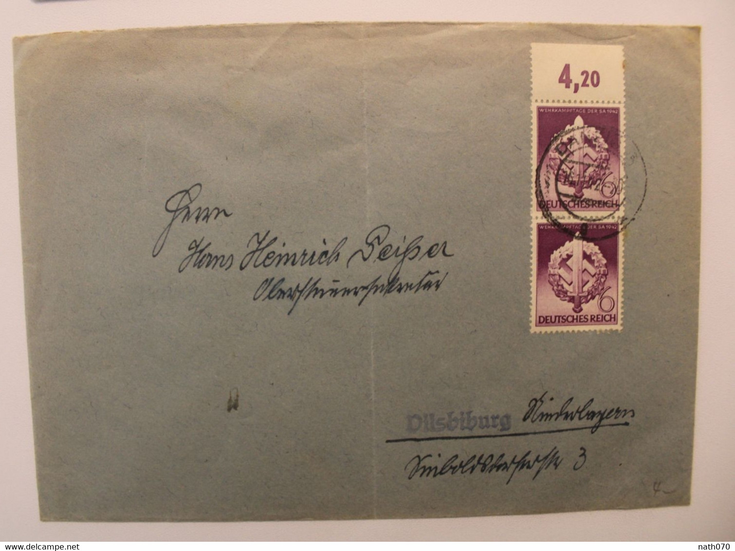 1942 Danzig Vilsbiburg Dt Reich Allemagne Cover Bord De Feuille - Cartas & Documentos