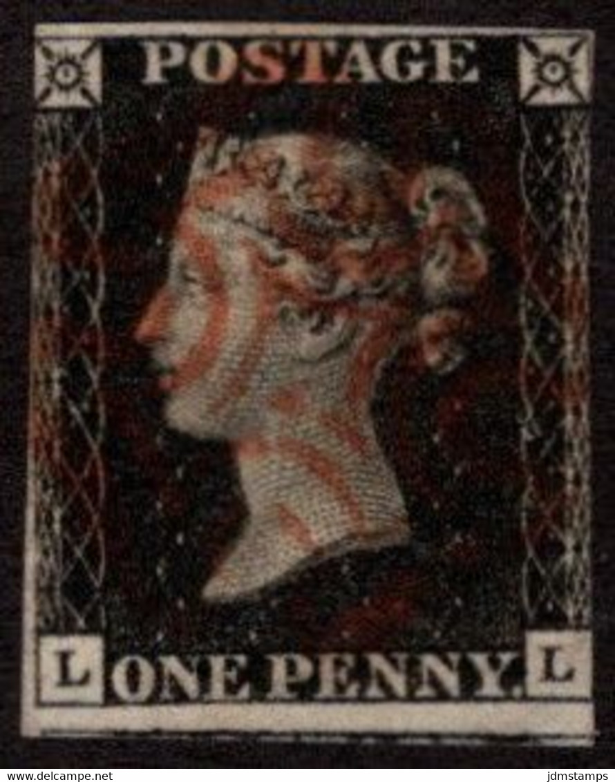 GBR SC #1 U (L,L) P7 1840 Queen Victoria W/red MC CV $400.00 - Used Stamps