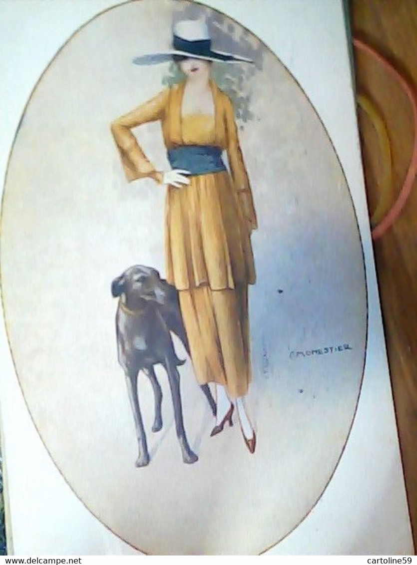 ILLUSTRATORE C MONESTIER Donnine ILLUSTRATA RAGAZZA LEVRIERO DOG CANE  VB1919  JF8376 - Monestier, C.