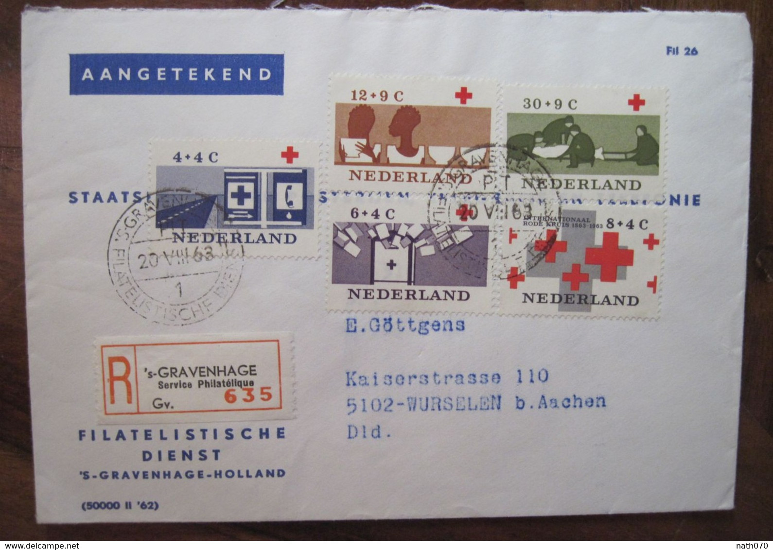 Nederland 1963 Croix Rouge Red Cross Hollande Pays Bas Gravenhage Cover Enveloppe Registered Recommandé Reco - Covers & Documents