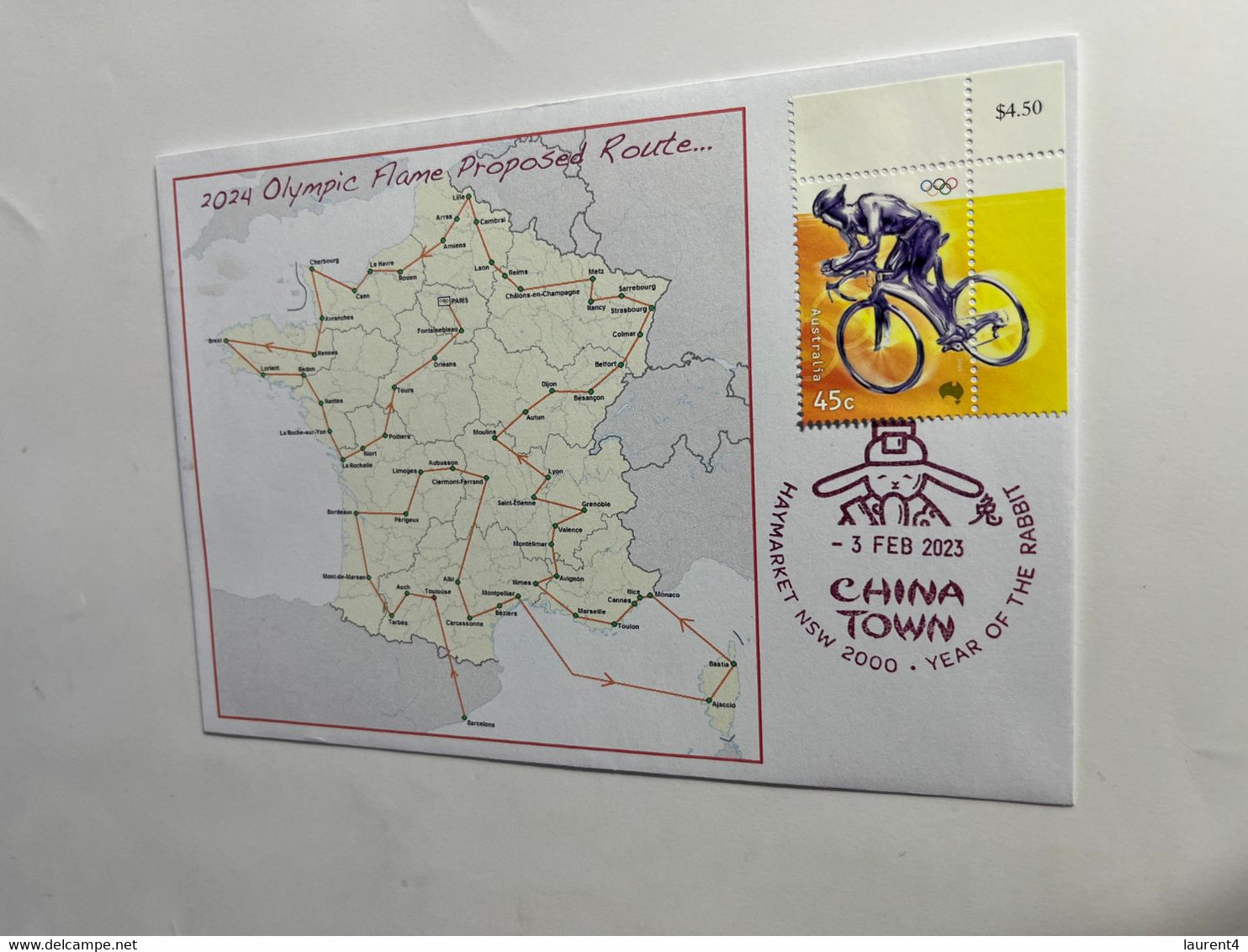 (2 Oø 50 A) 2024 Olympic Flame With Depart From Marseille (Proposed Itirenary Of Flame) (Cycling Stamp) 3-2-2023 - Summer 2024: Paris