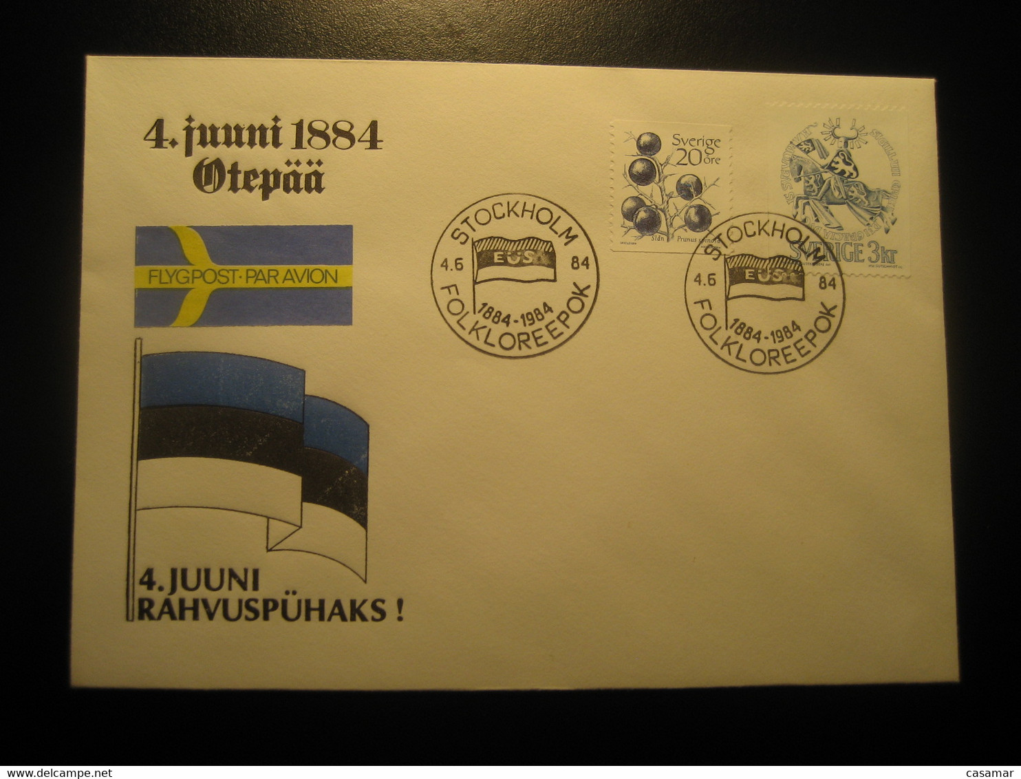 STOCKHOLM 1984 EUS Flag Flags Air Mail Cancel Cover SWEDEN Estonia Estonie Estland - Covers