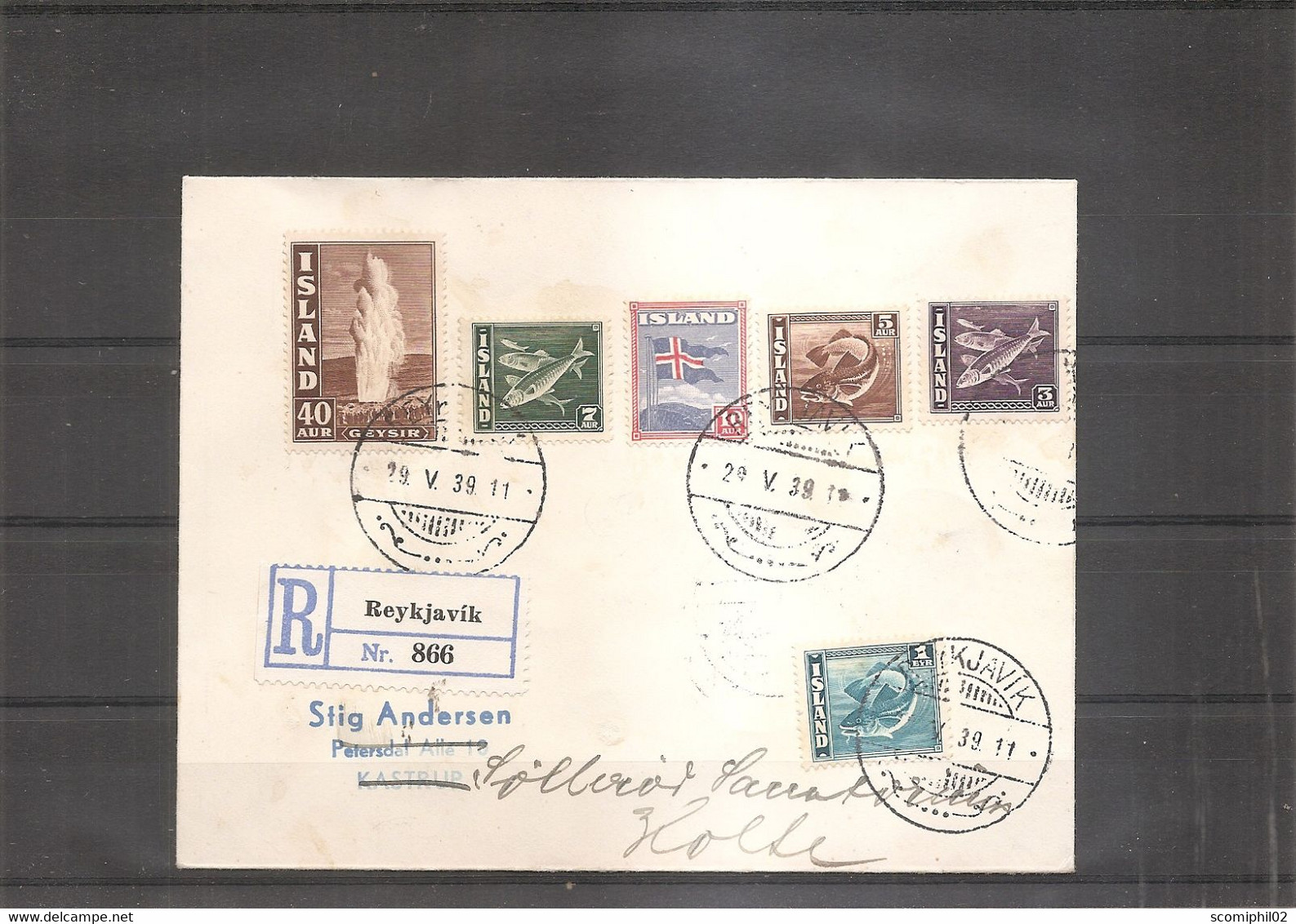 Islande ( Lettre Recommandée De 1939 De Reyjkjavik Vers Kastrup Et Réexpédiée Vers Holte à Voir) - Lettres & Documents