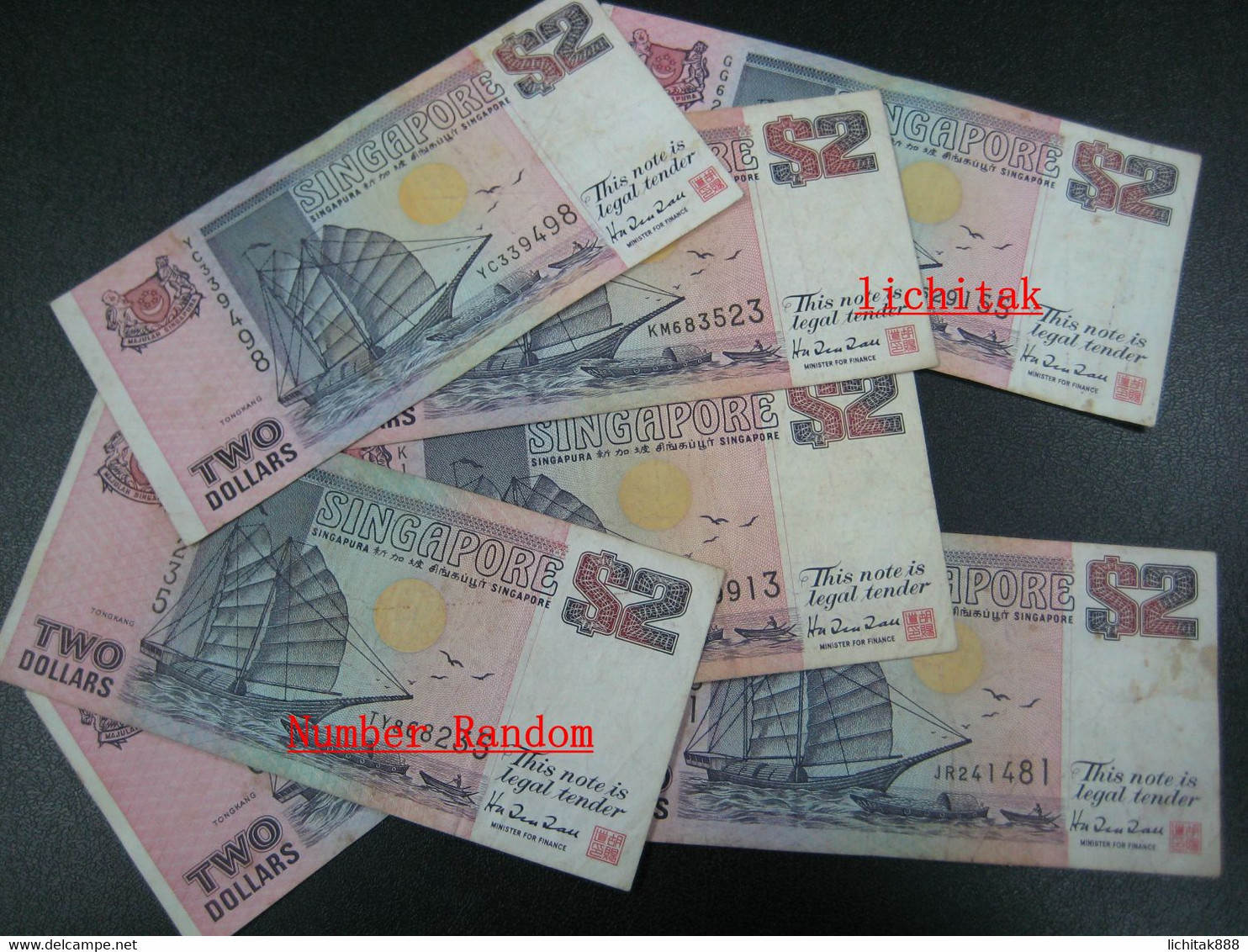 SINGAPORE $2  BANKNOTE (ND)  SHIP SERIES , USED & POOR CONDITION Number Random - Singapour
