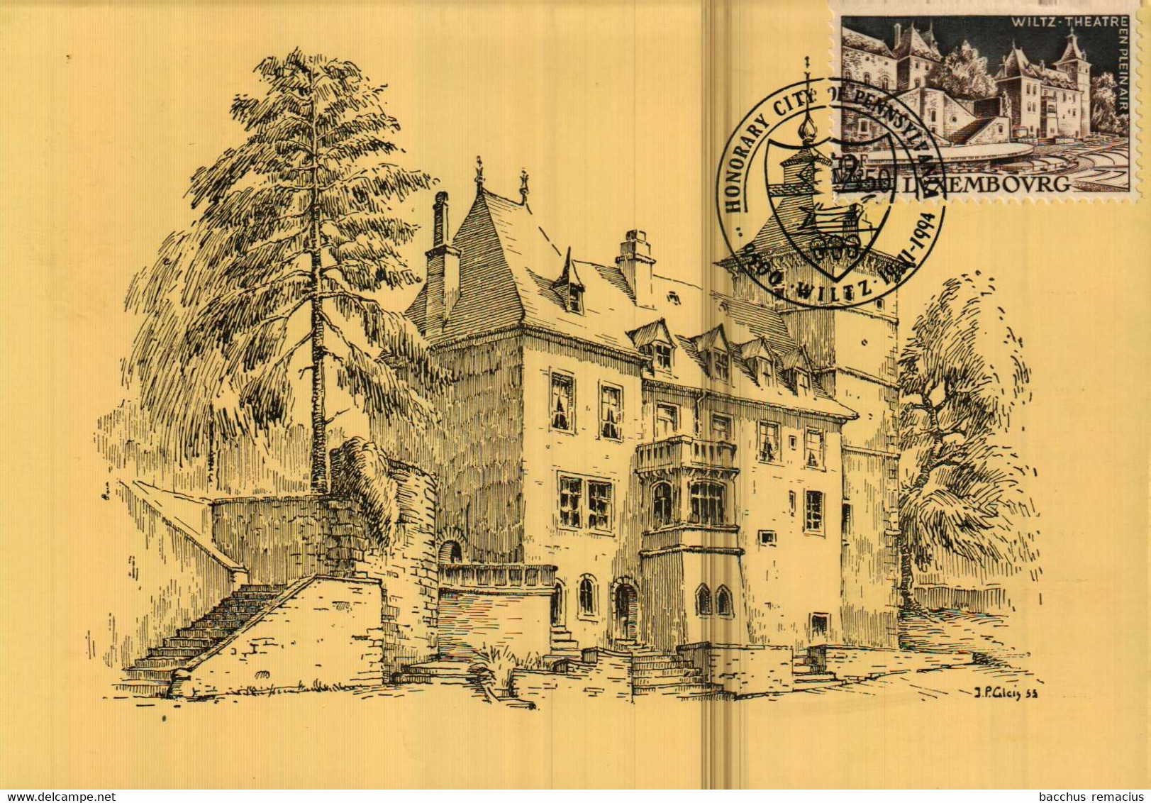 WILTZ  Carte Maximum Avec Cachet Spécial : Honorary City Of Pennsylvania - 9500 Wiltz   19.11.1994 Dessin J.GLEIS - Wiltz