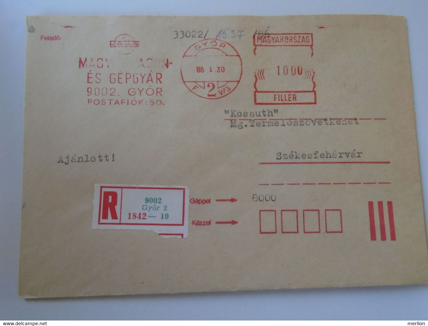 D193760  Hungary   Cover   -EMA Red Meter Freistempel  1986 RÁBA - Magyar Vagon és Gépgyár - GYŐR - Machine Labels [ATM]