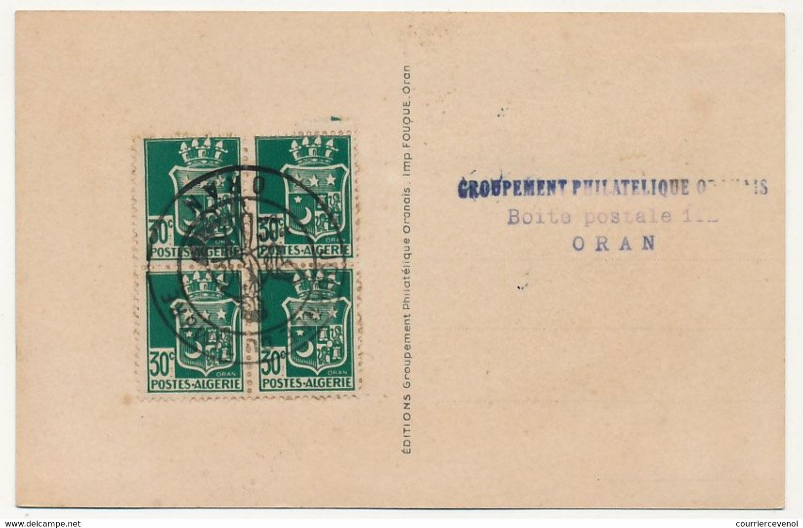 ALGERIE - Carte Maximum 30c Blason D'Oran - Obl Journée Du Timbre 1946 - ORAN - Maximumkarten