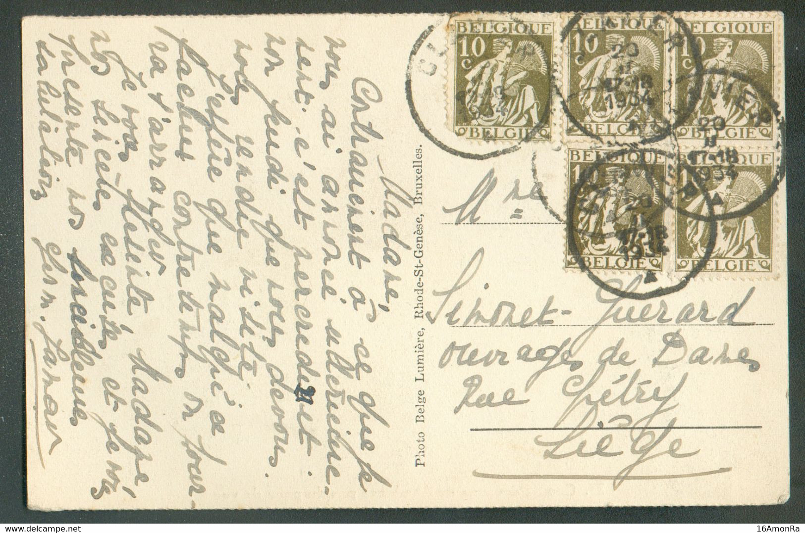 10c. CERES (x5) Obl. Sc CLAVIER Sur C.P. Du 29-II-1934 Vers Liège  - 20756 - 1932 Ceres And Mercurius