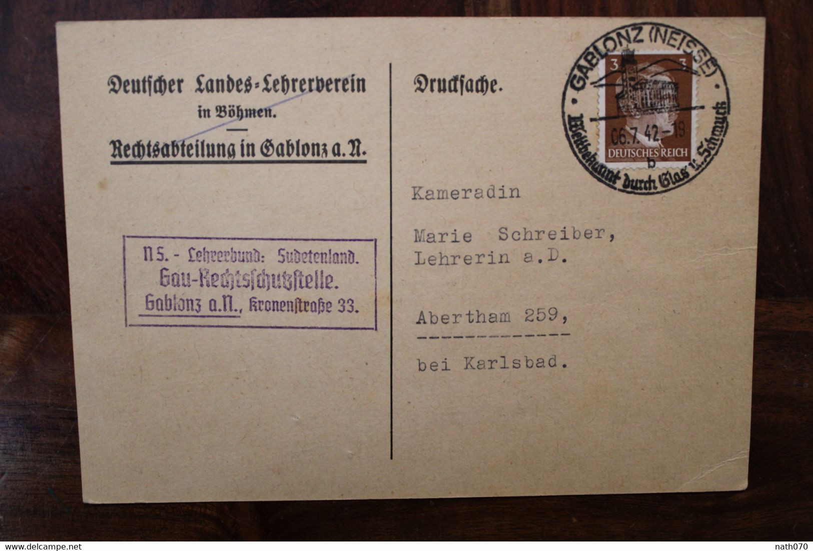 1944 Gablonz Jablonec Nad Nisou Sudetes Sudetenland Dt Reich Allemagne Cover WK2 Sudetengau Sudety Böhmen - Sudetes