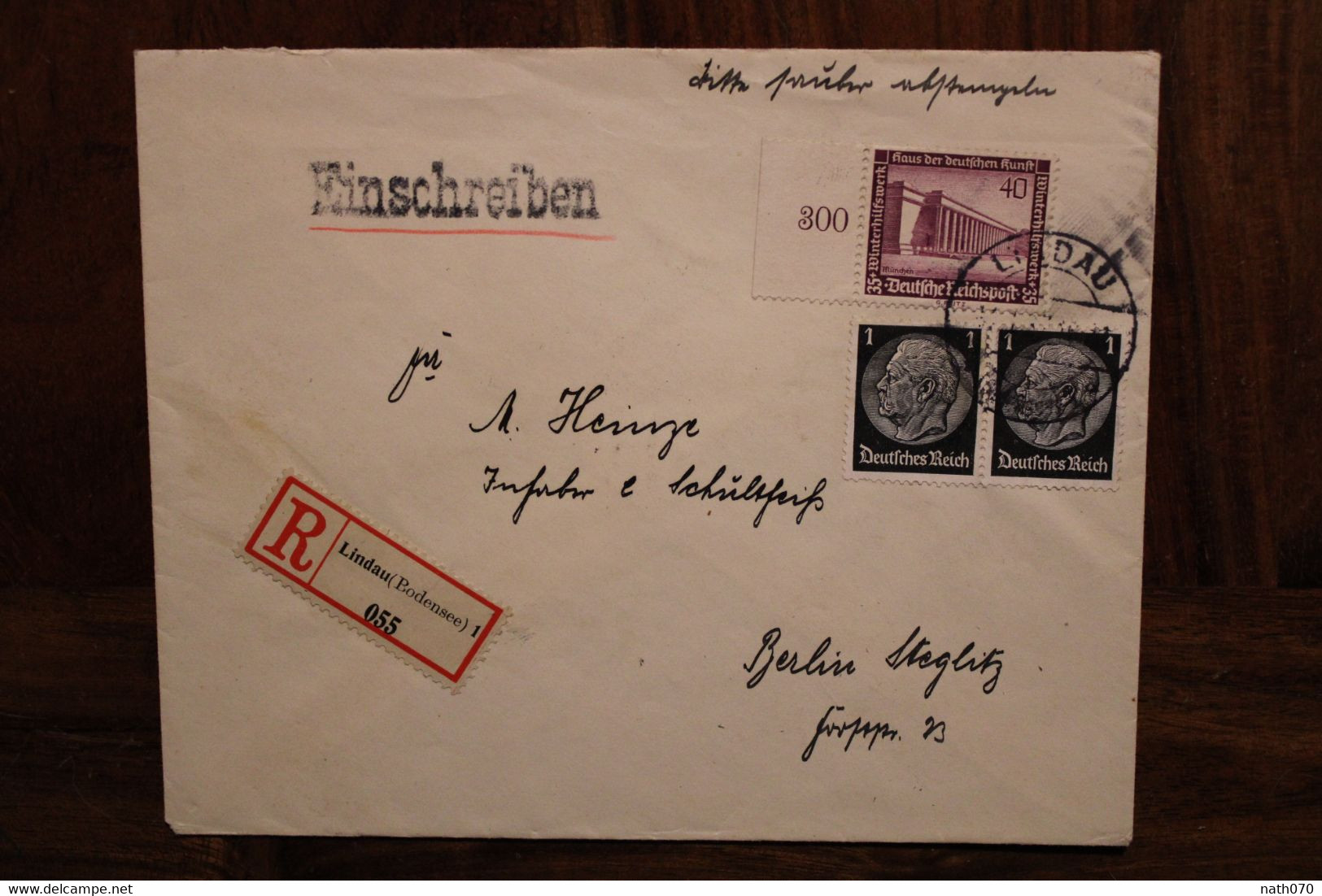 1940's Lindau Deutsches Dt Reich Cover Einschreiben Registered Reco R Bord De Feuille - Storia Postale