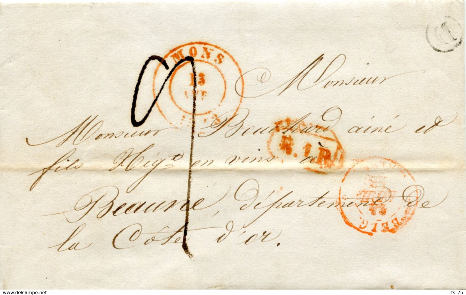 BELGIQUE - CAD MONS + BOITE D SUR LETTRE AVEC TEXTE DE PATURAGES  POUR LA FRANCE, 1843 - 1830-1849 (Onafhankelijk België)