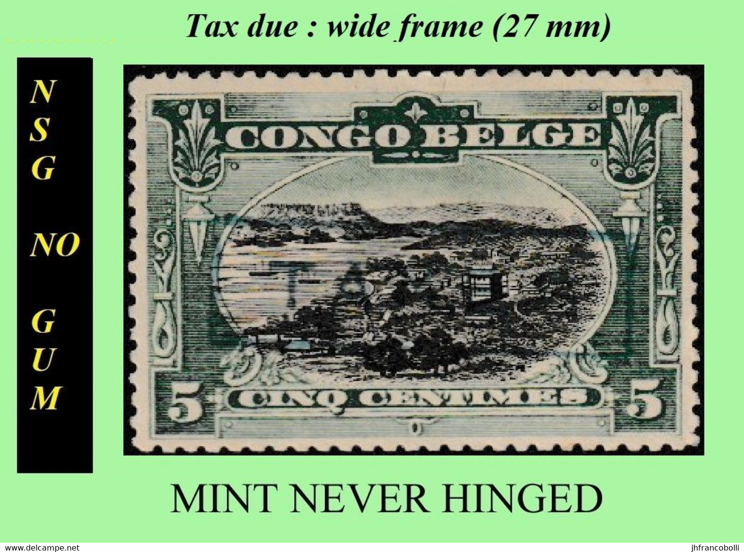 1909 ** BELGIAN CONGO / CONGO BELGE = COB MNH/NSG TX27 (WIDE FRAME) GREEN MATADI (No Gum Blue Ink) - Unused Stamps