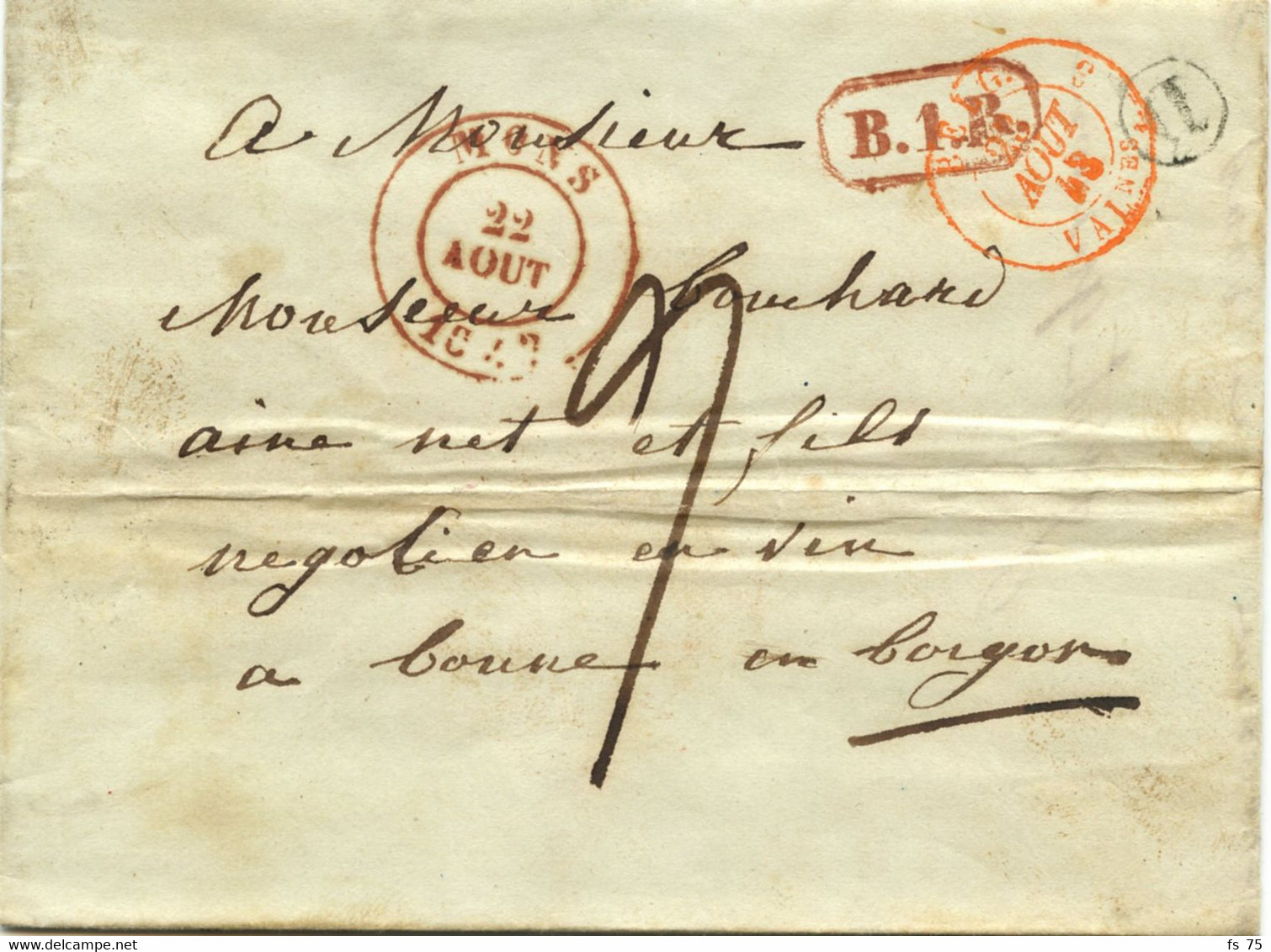 BELGIQUE - CAD MONS + BOITE D SUR LETTRE AVEC TEXTE DE PATURAGES  POUR LA FRANCE, 1843 - 1830-1849 (Independent Belgium)