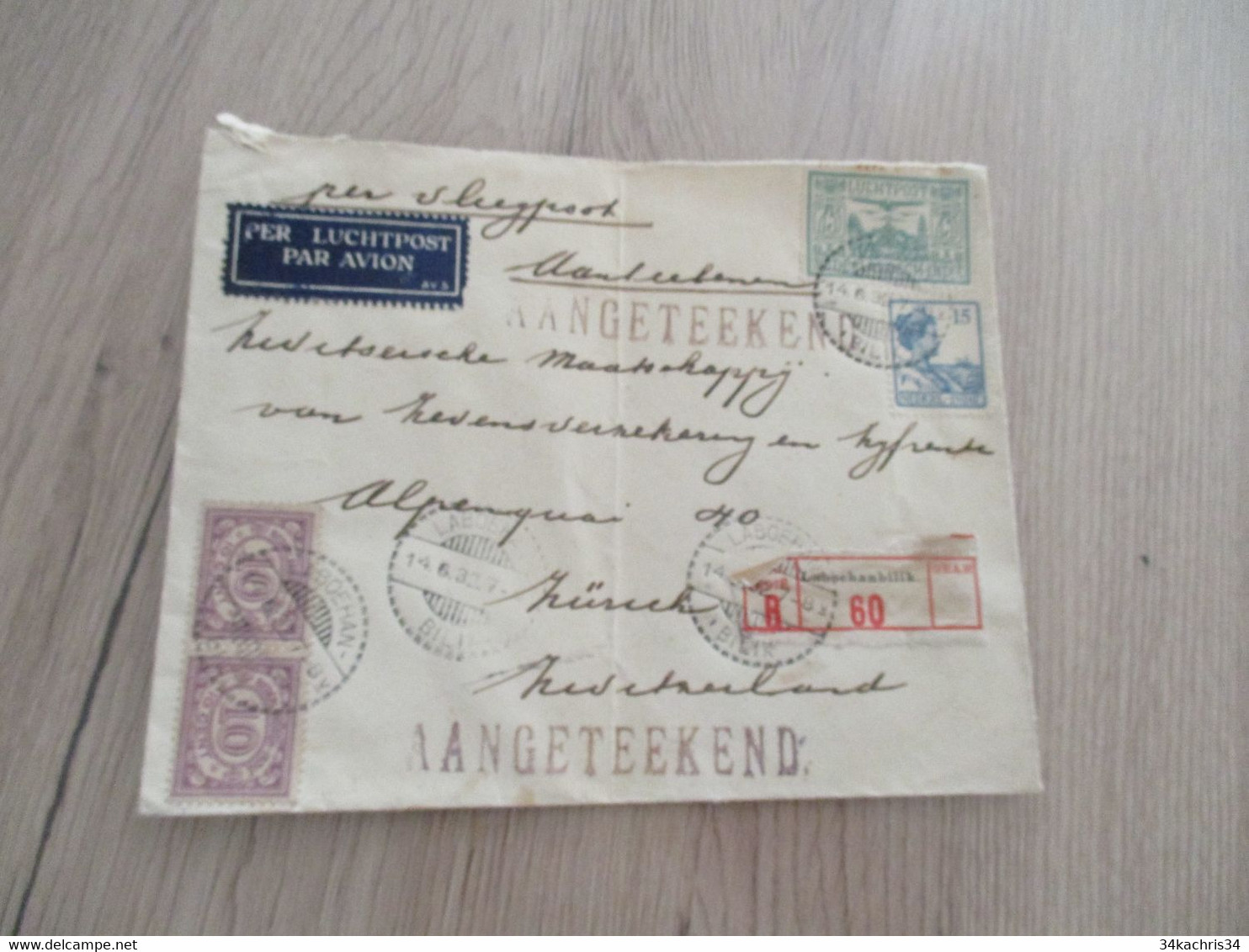 Lettre Pays Bas Nederland Indie En Recommandé Laboehhanbilik Old Stamps Par Avion   1932 - India Holandeses