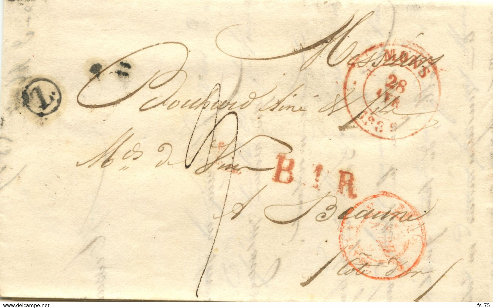 BELGIQUE - CAD MONS + BOITE Z  SUR LETTRE AVEC TEXTE DE FRAMERIES POUR LA FRANCE, 1839 - 1830-1849 (Onafhankelijk België)