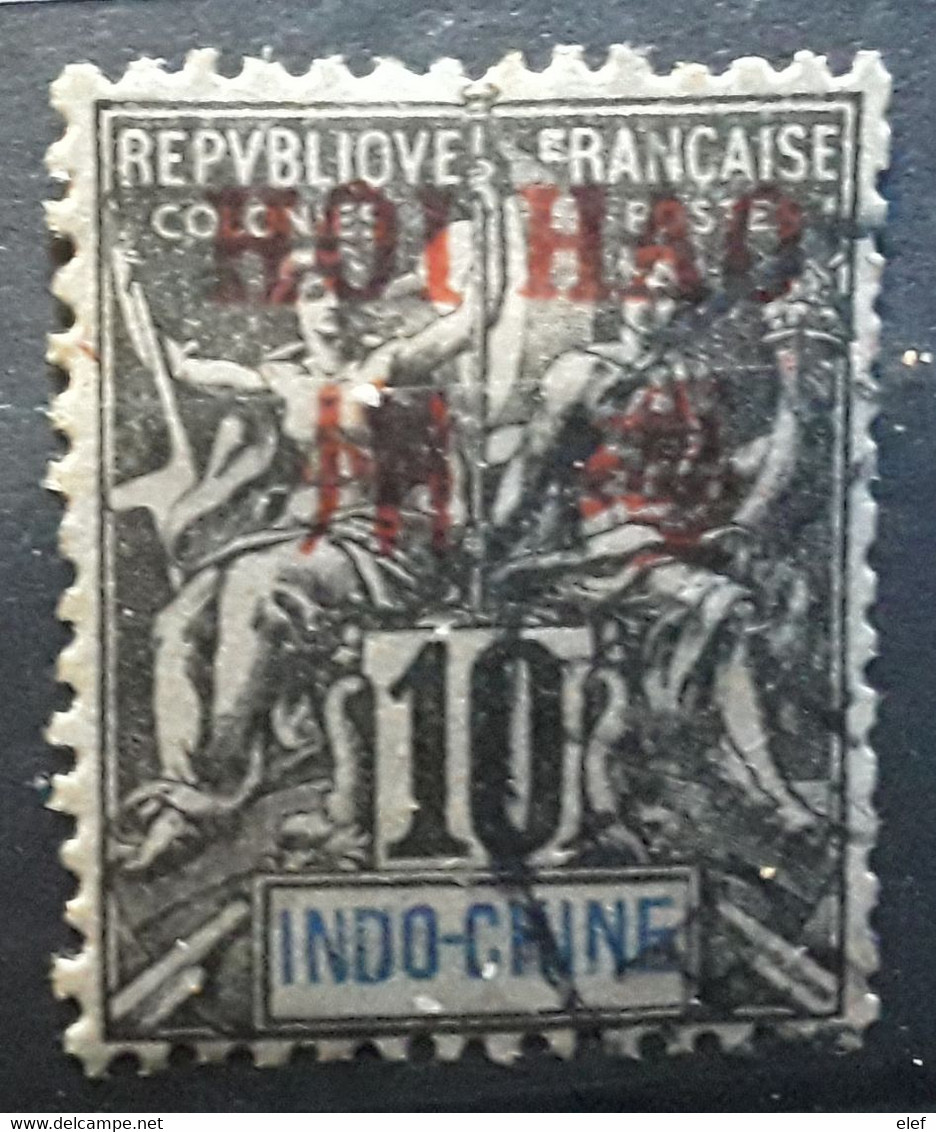 HOI HAO 1901 , Type Groupe Surchargé En Rouge Yvert No 5, 10 C Noir Obl TB - Usati