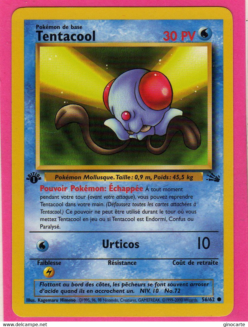 Carte Pokemon Francaise 1995 Wizards Fossile 56/62 Tentacool 30pv Edition 1 Neuve - Wizards