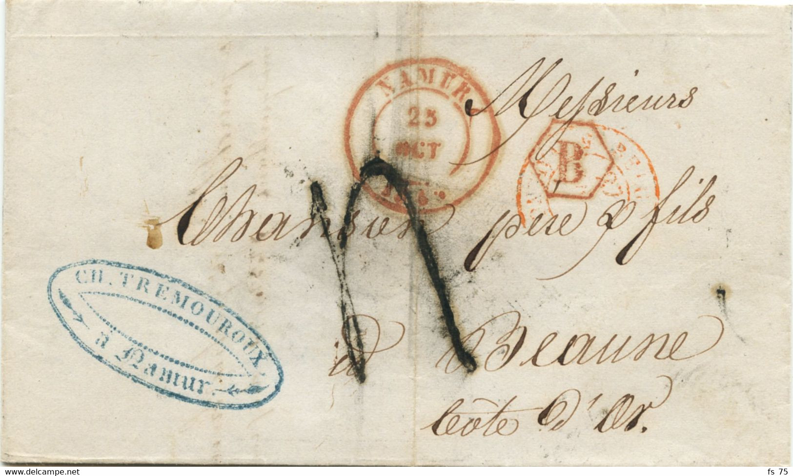 BELGIQUE - CAD NAMUR + BOITE B ROUGE SUR LETTRE AVEC TEXTE DE NAMUR POUR LA FRANCE, 1849 - 1849-1850 Medaillons (3/5)