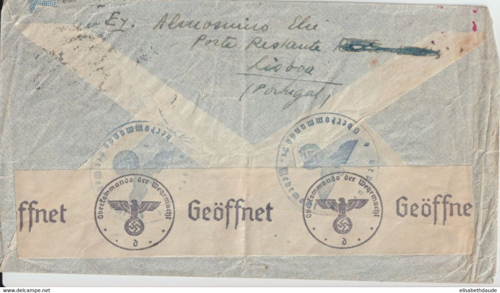 1941 - PORTUGAL - ENVELOPPE ENTIER AEROGRAMME Avec CENSURES De LISBONNE => MARSEILLE - Interi Postali