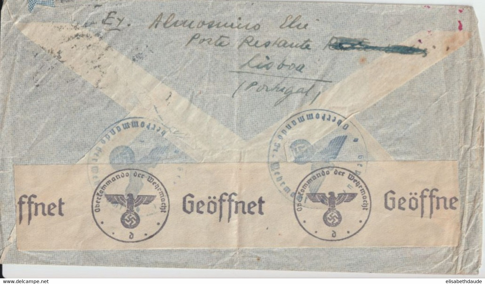 1941 - PORTUGAL - ENVELOPPE ENTIER AEROGRAMME Avec CENSURES De LISBONNE => MARSEILLE - Postal Stationery
