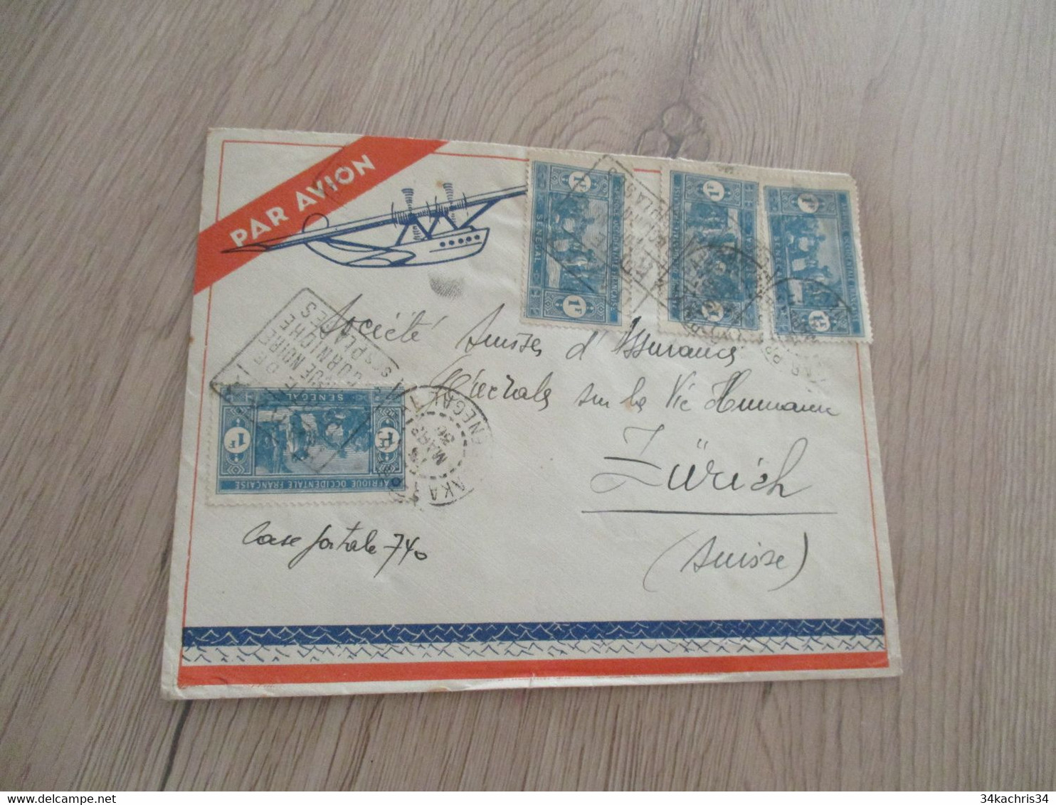 Lettre Colonies Françaises Dakar Sénégal  8 TP Oblitérarion Mécannique Dakar Porte....1936 - Storia Postale