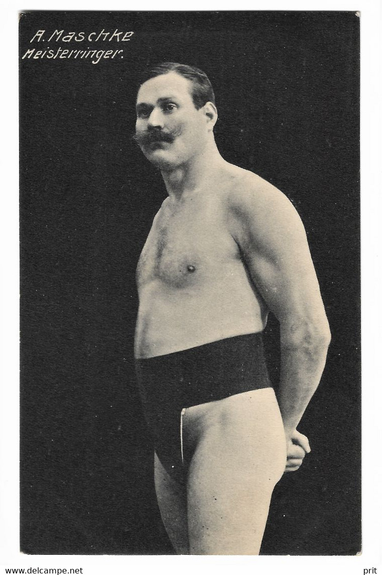 A.Maschke Meisterringer German Wrestler 1915 Used Real Photo Postcard. Publisher Atelier Herzfeld Charlottenburg - Worstelen