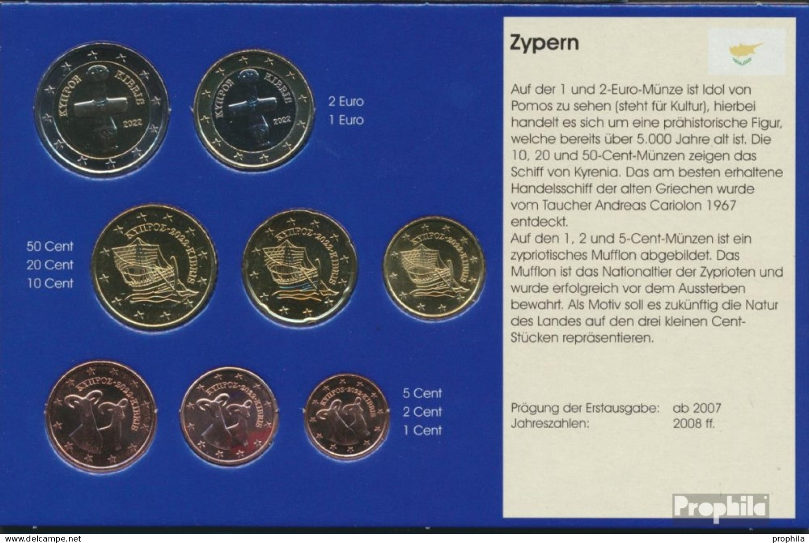 Zypern 2022 Stgl./unzirkuliert Kursmünzensatz Stgl./unzirkuliert 2022 Euro Nachauflage - Chypre