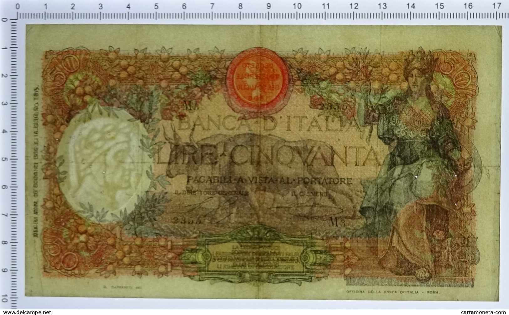 50 LIRE CAPRANESI BUOI TESTINA DECRETO PRIMA DATA 15/06/1915 BB/BB+ - Regno D'Italia – Autres