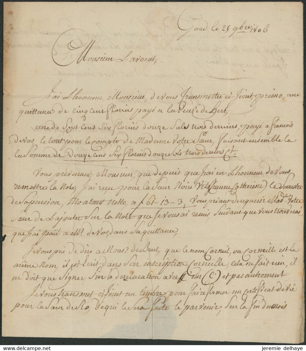 Précurseur - LAC Datée De Gand (1806) Sans Marque De Départ, Port II à La Craie Rouge (par Messager) > Termonde - 1714-1794 (Paises Bajos Austriacos)