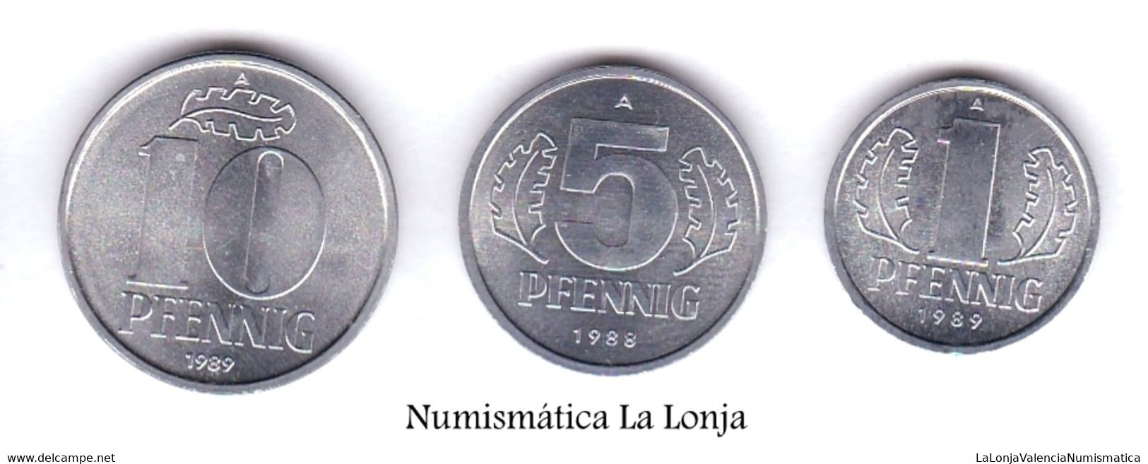 Alemania Germany Dem. Rep. DDR Set 3 Monedas 1 5 10 Pfennig 1960-1990 A Km 8 9 10 Sc Unc - Altri & Non Classificati